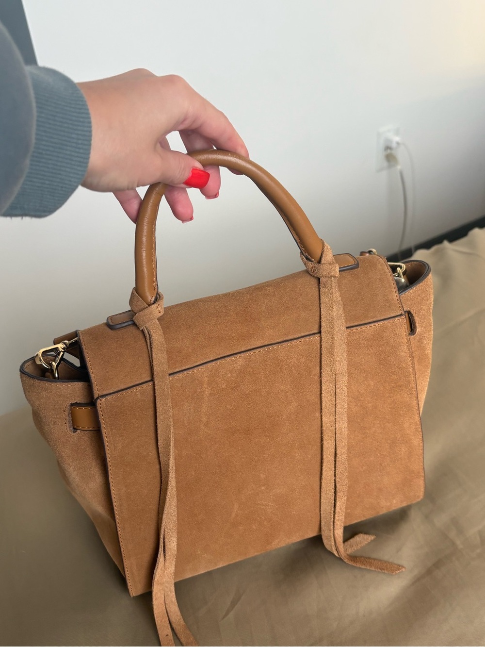 EXPRESS TAN CAMEL SUEDE TOP HANDLE SATCHEL BAG